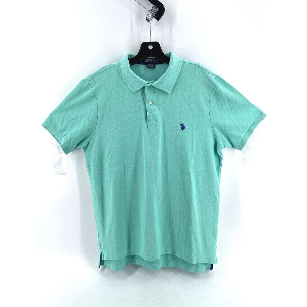 U.S. Polo Assn Mens Polo Golf Shirt Teal Blue Solid Sz Large 100% Cotton & Poly
